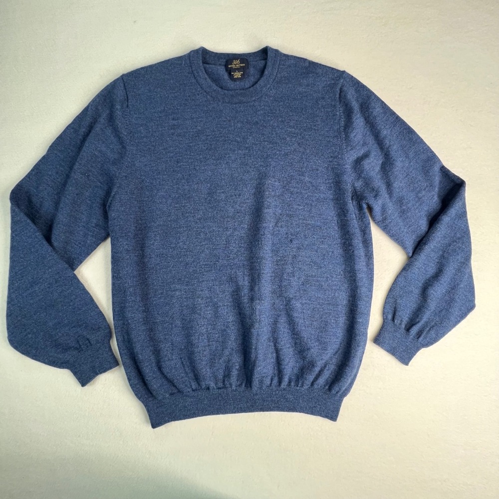 Brooks Brothers 346 Mens Merino Wool Blend Crewneck Sweater Blue Large‎ Stretch